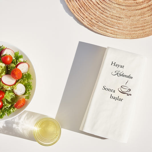 Hayat Kahveden Sonra Başlar Yazılı Baskılı Peçete – Kahve Temalı Peçete 20’li, 33x33 cm
