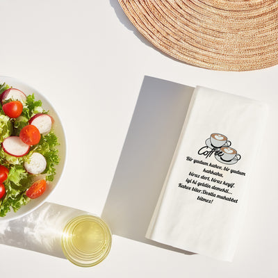 Kahve Desenli Baskılı Peçete – Kalpli Köpük Detaylı Minimal Coffee Tasarım