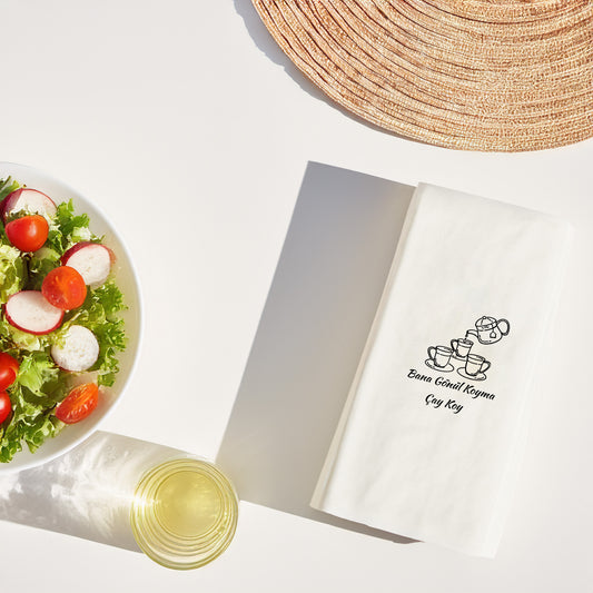 Kahve Desenli Baskılı Peçete – Kalpli İki Kahve Fincanı Minimal Tasarım