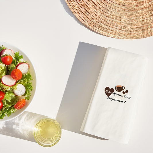 Kahve Desenli Baskılı Peçete – Kalpli Kahve Fincanı Minimal Tasarım