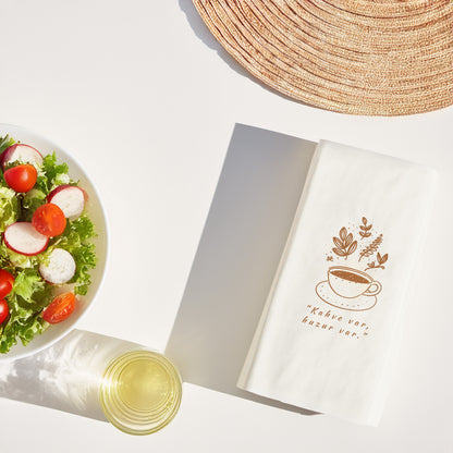 Kahve Var Huzur Var Baskılı Peçete – Minimal Bitkisel Kahve Tasarımı