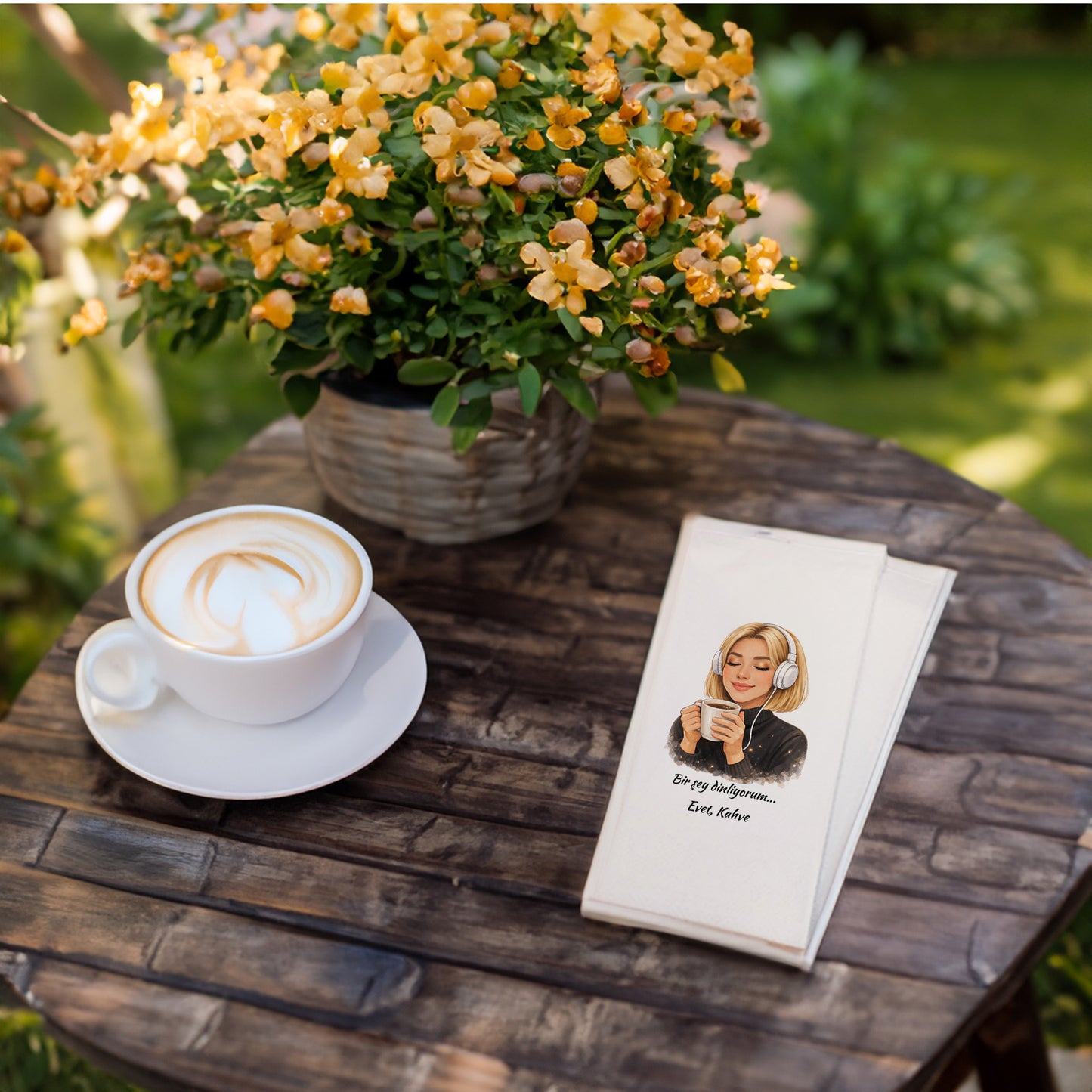 Kahve Keyfi Temalı Baskılı Peçete – Müzik Eşliğinde Kahve Tasarımı