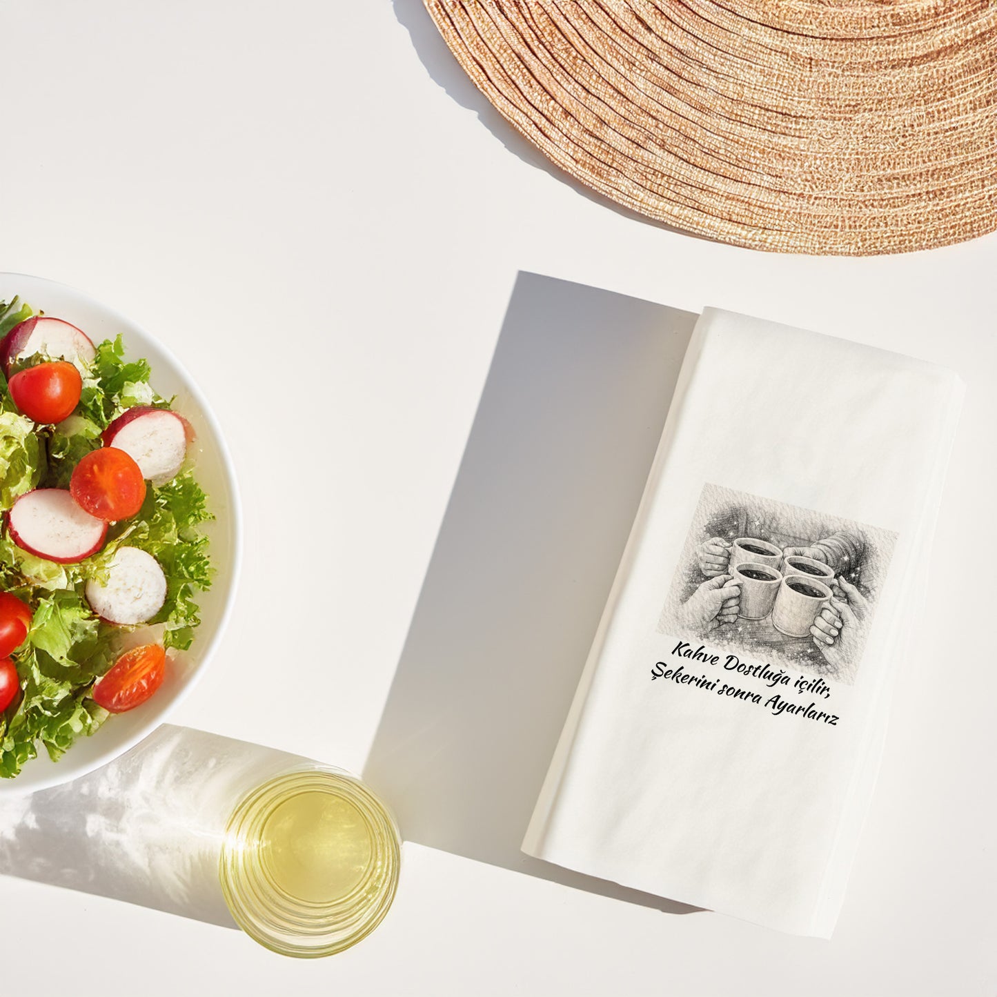 Dostluk Temalı Baskılı Peçete – Birlikte Kahve Keyfi Eskiz Tasarım