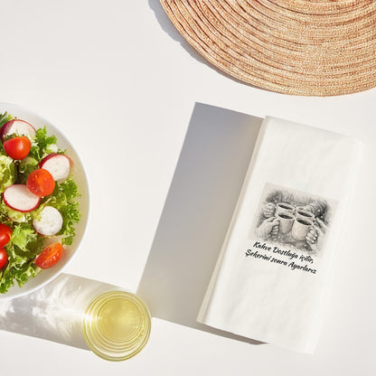 Dostluk Temalı Baskılı Peçete – Birlikte Kahve Keyfi Eskiz Tasarım