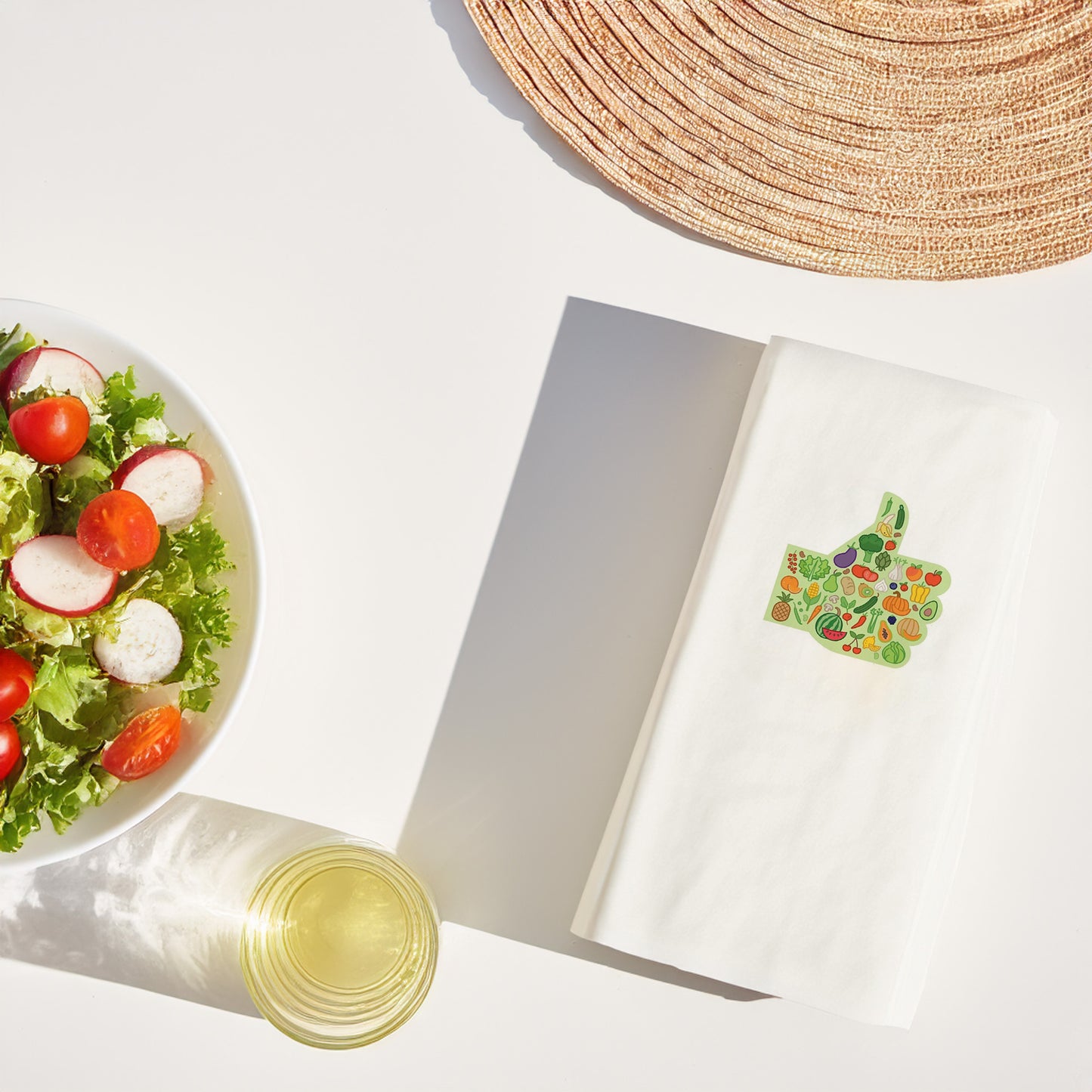 Healthy Life Thumbs Up Baskılı Peçete – 33x33cm Çift Katlı, 20’li Paket | Sebze Meyve Temalı Sağlıklı Yaşam Peçetesi