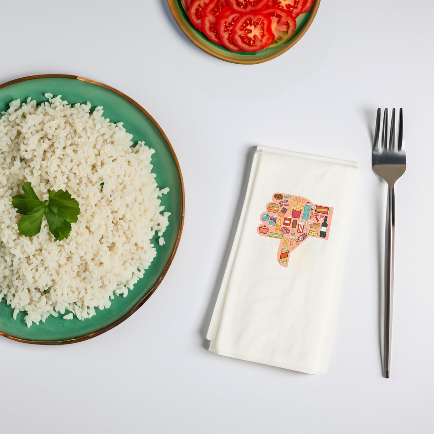 Junk Food Thumbs Down Baskılı Peçete – 33x33cm Çift Katlı, 20’li Paket | Fast Food & Abur Cubur Uyarı Temalı