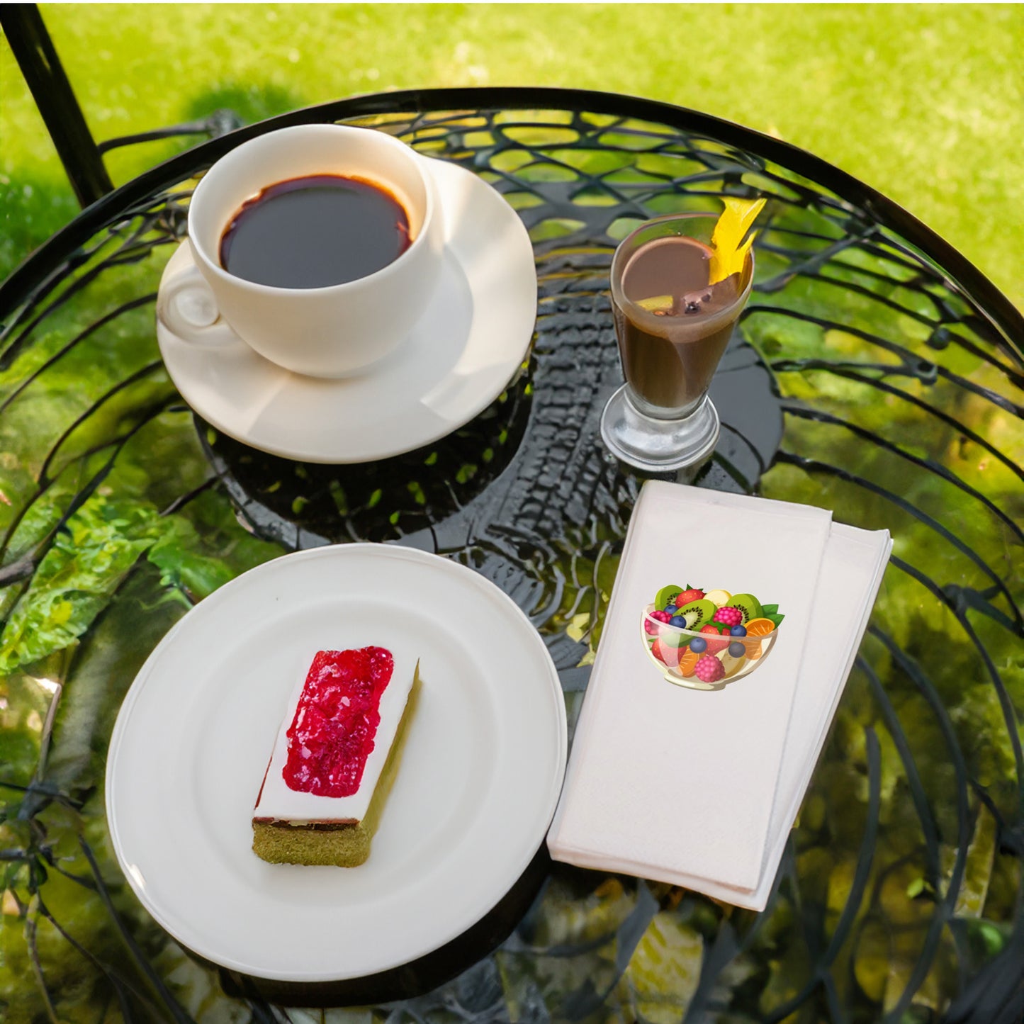 Meyve Kasesi Temalı Baskılı Peçete – 33x33cm Çift Katlı, 20’li Paket | Fruit Bowl & Healthy Food Sunum Peçetesi