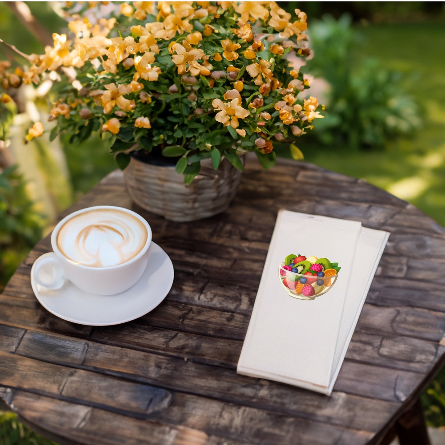 Meyve Kasesi Temalı Baskılı Peçete – 33x33cm Çift Katlı, 20’li Paket | Fruit Bowl & Healthy Food Sunum Peçetesi