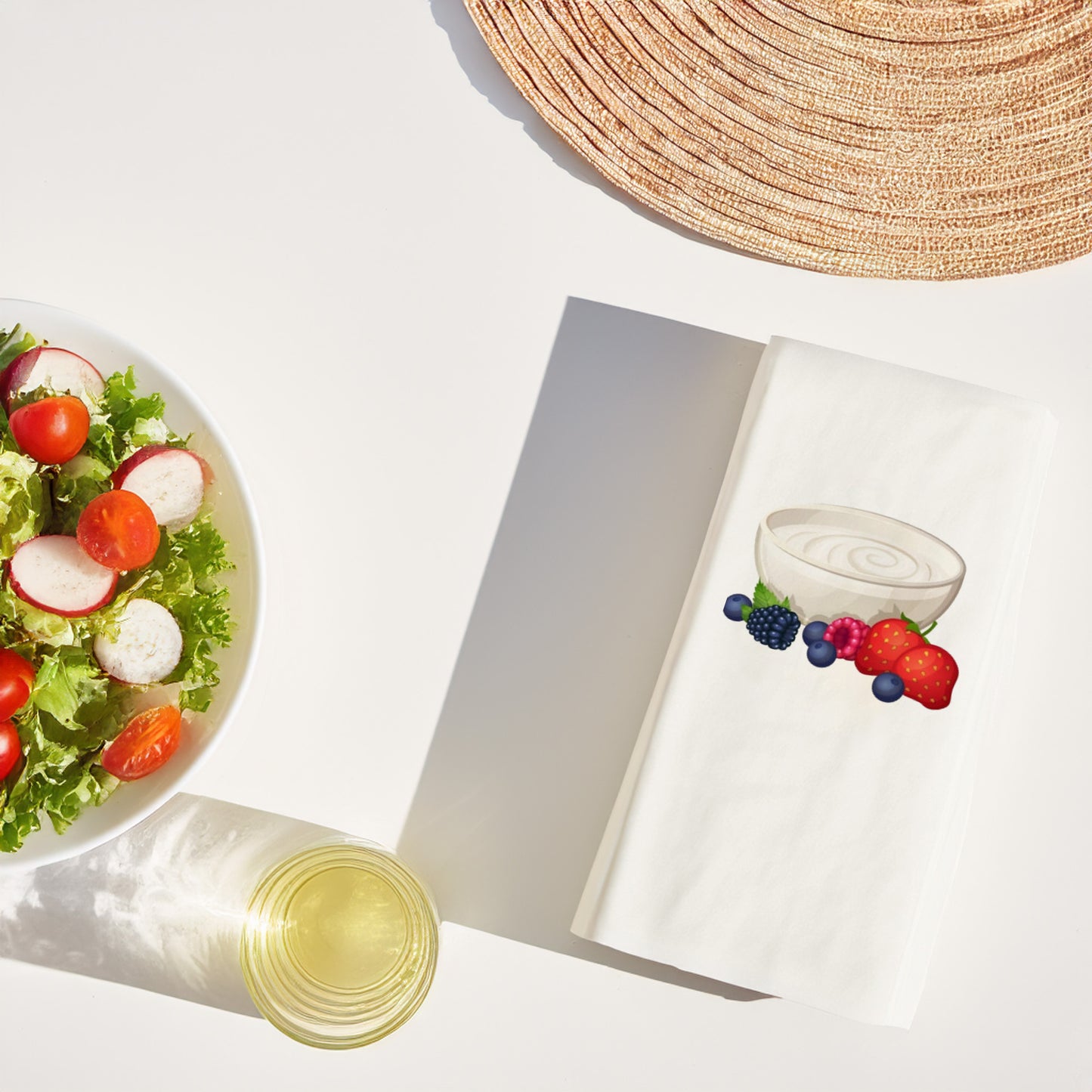 Yoğurt & Berry Bowl Temalı Baskılı Peçete – 33x33cm Çift Katlı, 20’li Paket | Healthy Breakfast Sunum Peçetesi