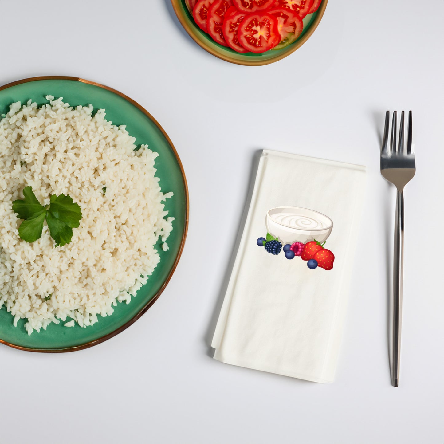 Yoğurt & Berry Bowl Temalı Baskılı Peçete – 33x33cm Çift Katlı, 20’li Paket | Healthy Breakfast Sunum Peçetesi