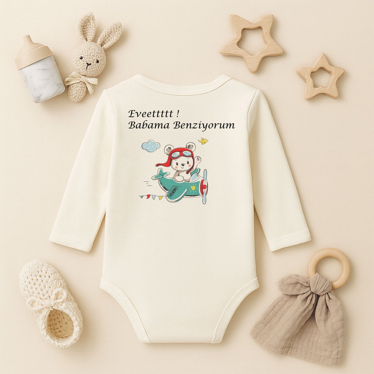 Kişiye Özel Bebek Zıbını – Pilot Ayıcık Tasarım | 1–36 Ay