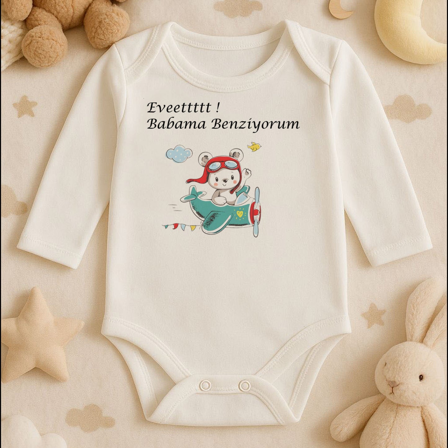 Kişiye Özel Bebek Zıbını – Pilot Ayıcık Tasarım | 1–36 Ay