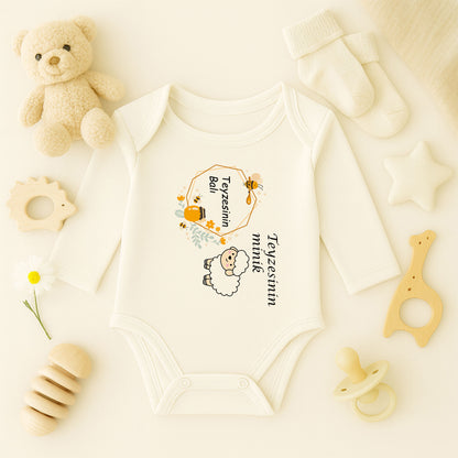 Kişiye Özel Bebek Zıbını – Bal Arısı & Kuzucuk Tasarım | 1–24 Ay