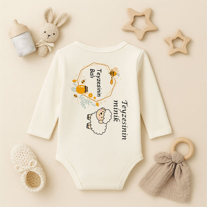 Kişiye Özel Bebek Zıbını – Bal Arısı & Kuzucuk Tasarım | 1–24 Ay