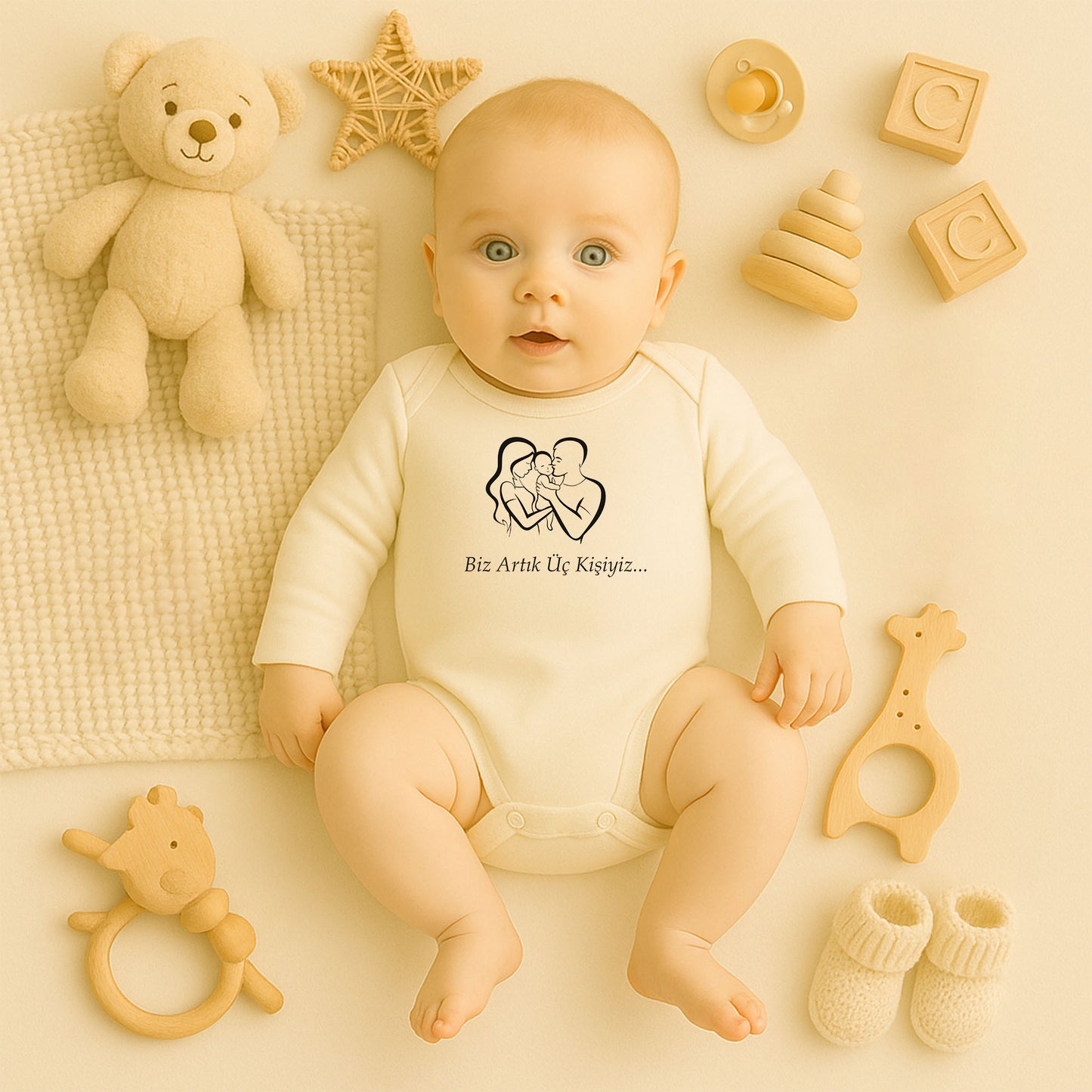 Kişiye Özel Bebek Zıbını – Biz Artık Üç Kişiyiz Tasarım | 1–36 Ay