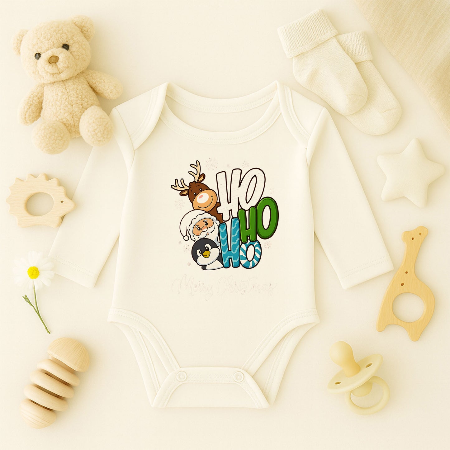 Kişiye Özel Bebek Zıbını – Ho Ho Ho Merry Christmas Tasarım | 1–36 Ay