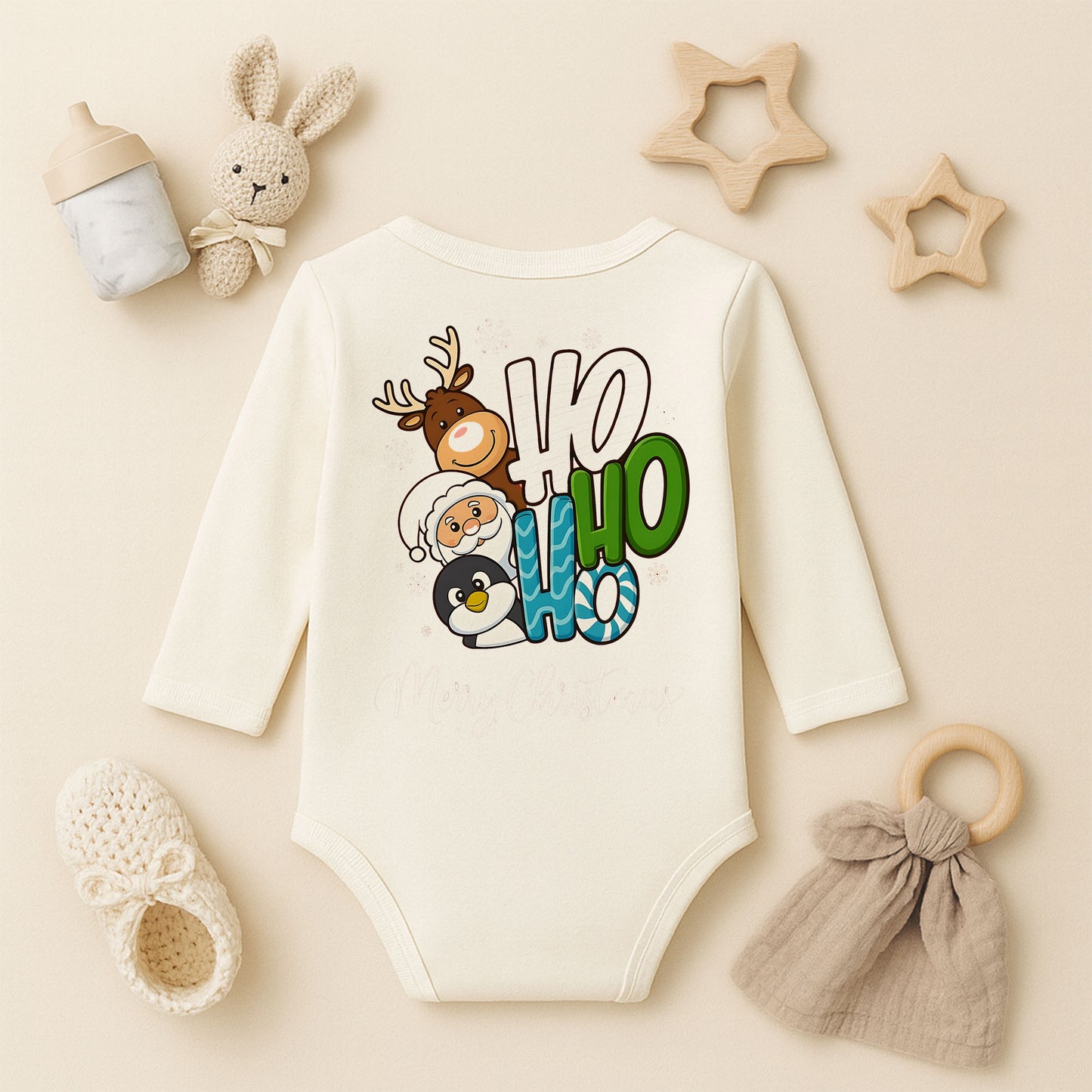 Kişiye Özel Bebek Zıbını – Ho Ho Ho Merry Christmas Tasarım | 1–36 Ay