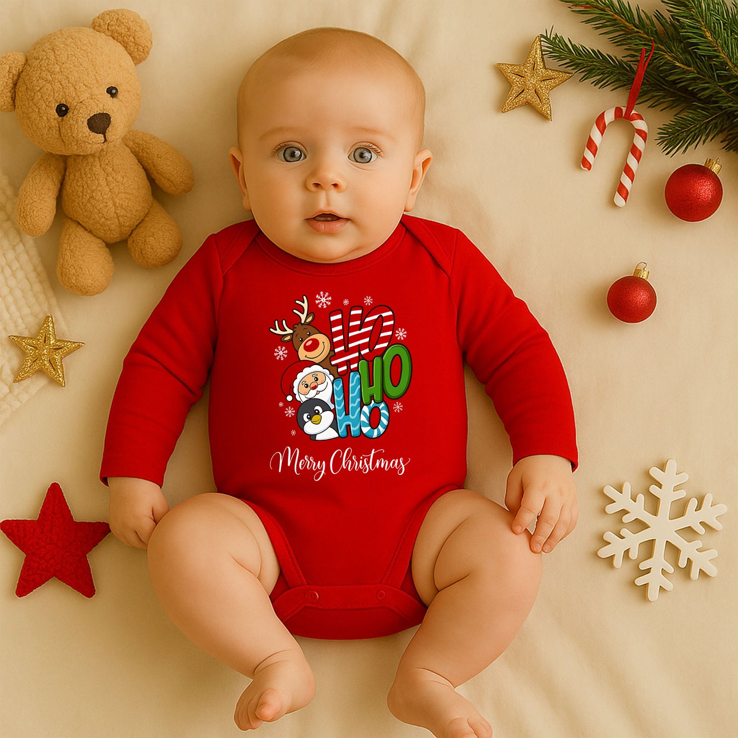 Kişiye Özel Bebek Zıbını – Ho Ho Ho Merry Christmas Tasarım | 1–36 Ay