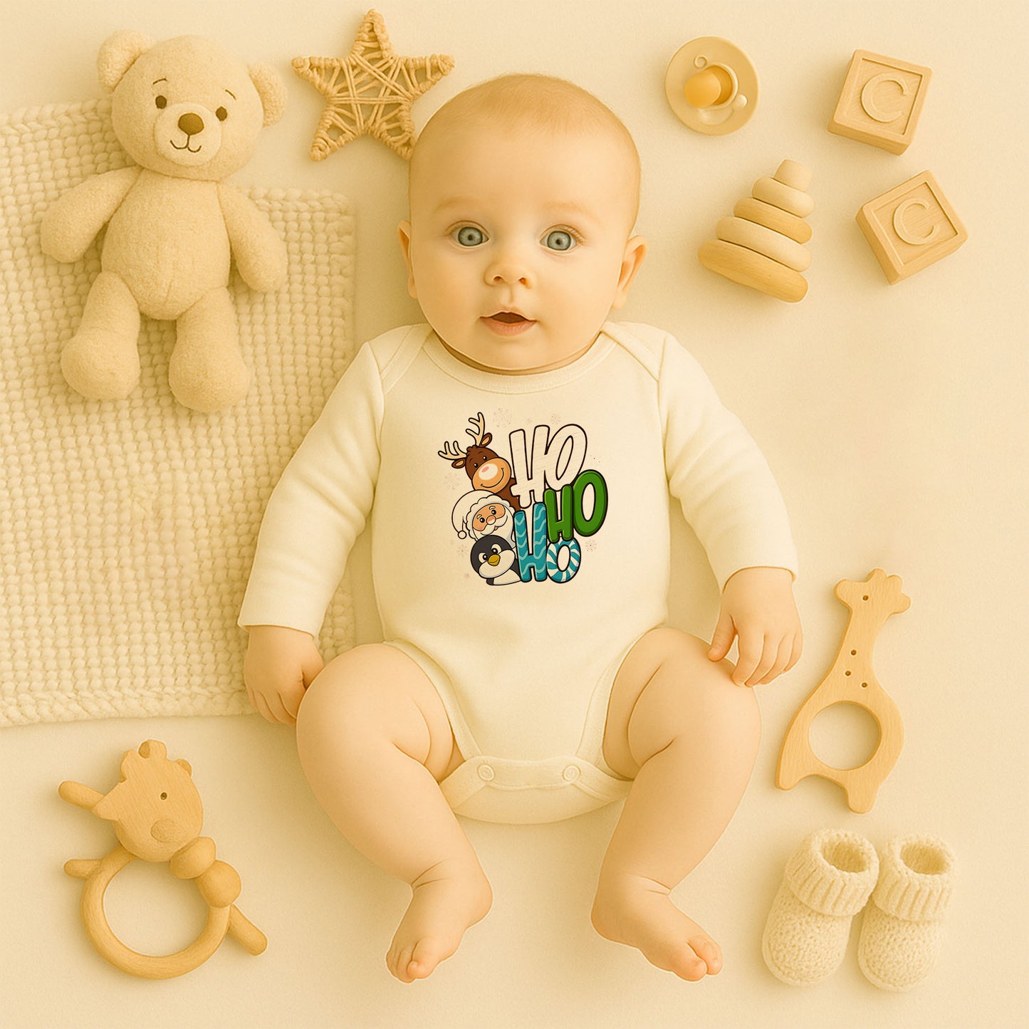 Kişiye Özel Bebek Zıbını – Ho Ho Ho Noel Tasarım | 1–36 Ay