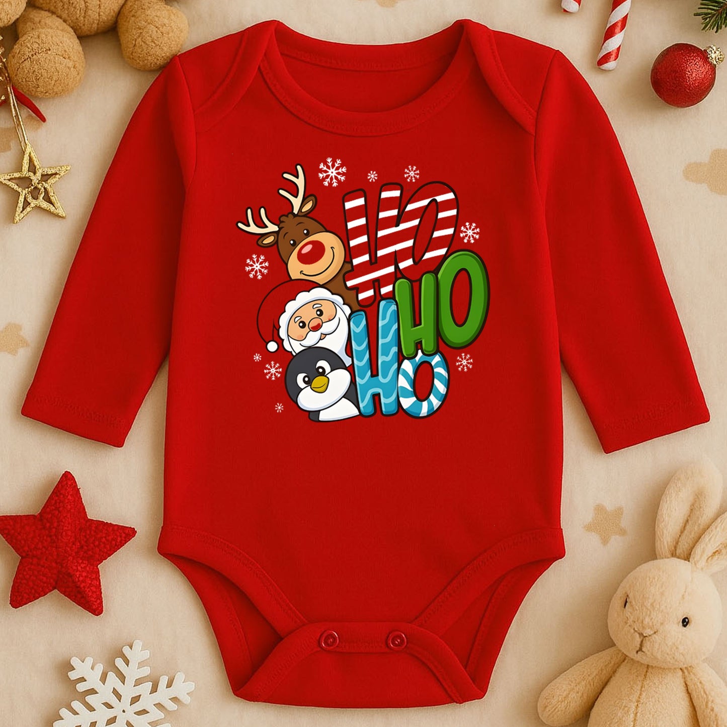 Kişiye Özel Bebek Zıbını – Ho Ho Ho Noel Tasarım | 1–36 Ay