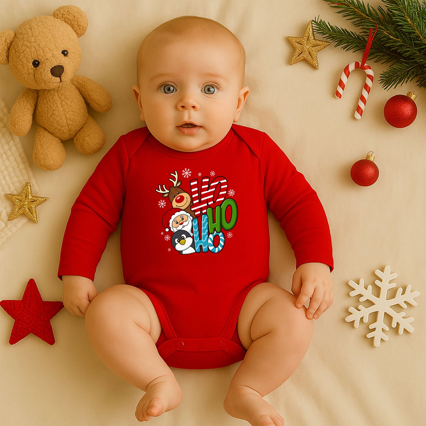 Kişiye Özel Bebek Zıbını – Ho Ho Ho Noel Tasarım | 1–36 Ay