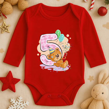 Kişiye Özel Doğum Günü Bebek Zıbını – 5 Yaş Ayıcık Tasarım | 1–36 Ay