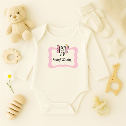 Kişiye Özel Bebek Zıbını – “Hedef 32 Diş” Diş Perisi Tasarım | 1–36 Ay