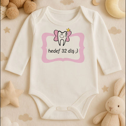 Kişiye Özel Bebek Zıbını – “Hedef 32 Diş” Diş Perisi Tasarım | 1–36 Ay