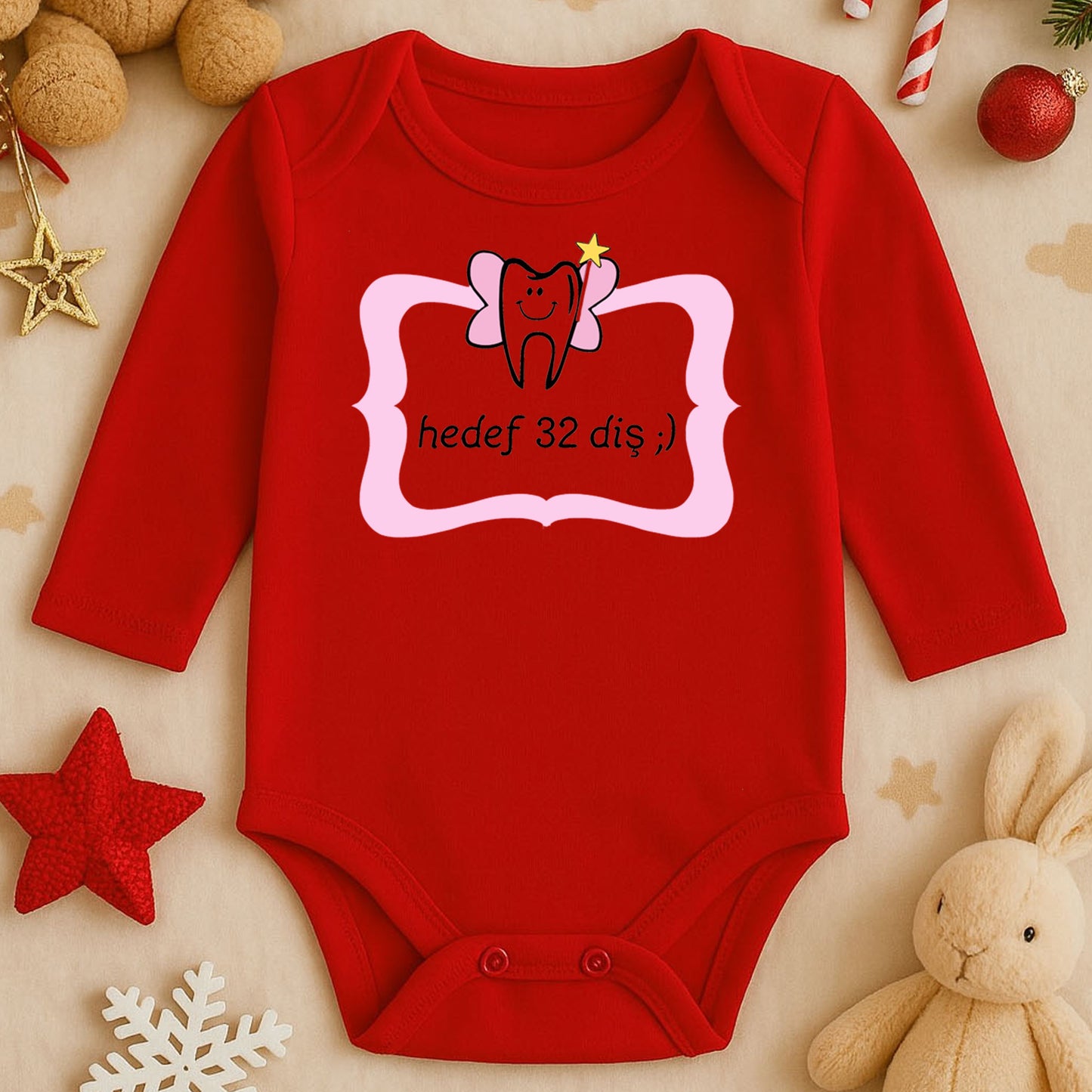 Kişiye Özel Bebek Zıbını – “Hedef 32 Diş” Diş Perisi Tasarım | 1–36 Ay