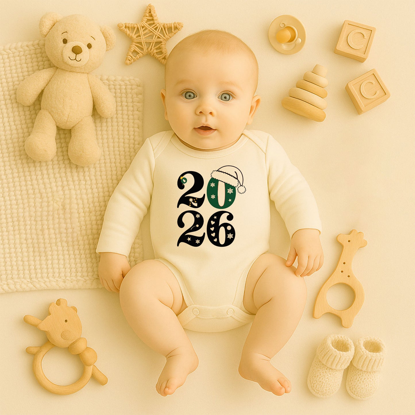 Kişiye Özel Bebek Zıbını – 2026 Yılbaşı Tasarımı | 1–36 Ay