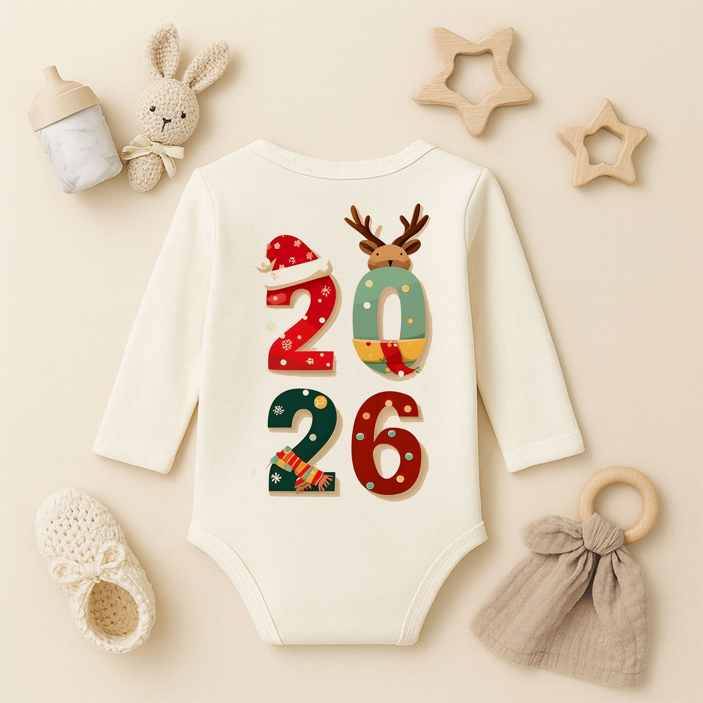 Kişiye Özel Bebek Zıbını – 2026 Noel Rakam Tasarımı | 1–36 Ay