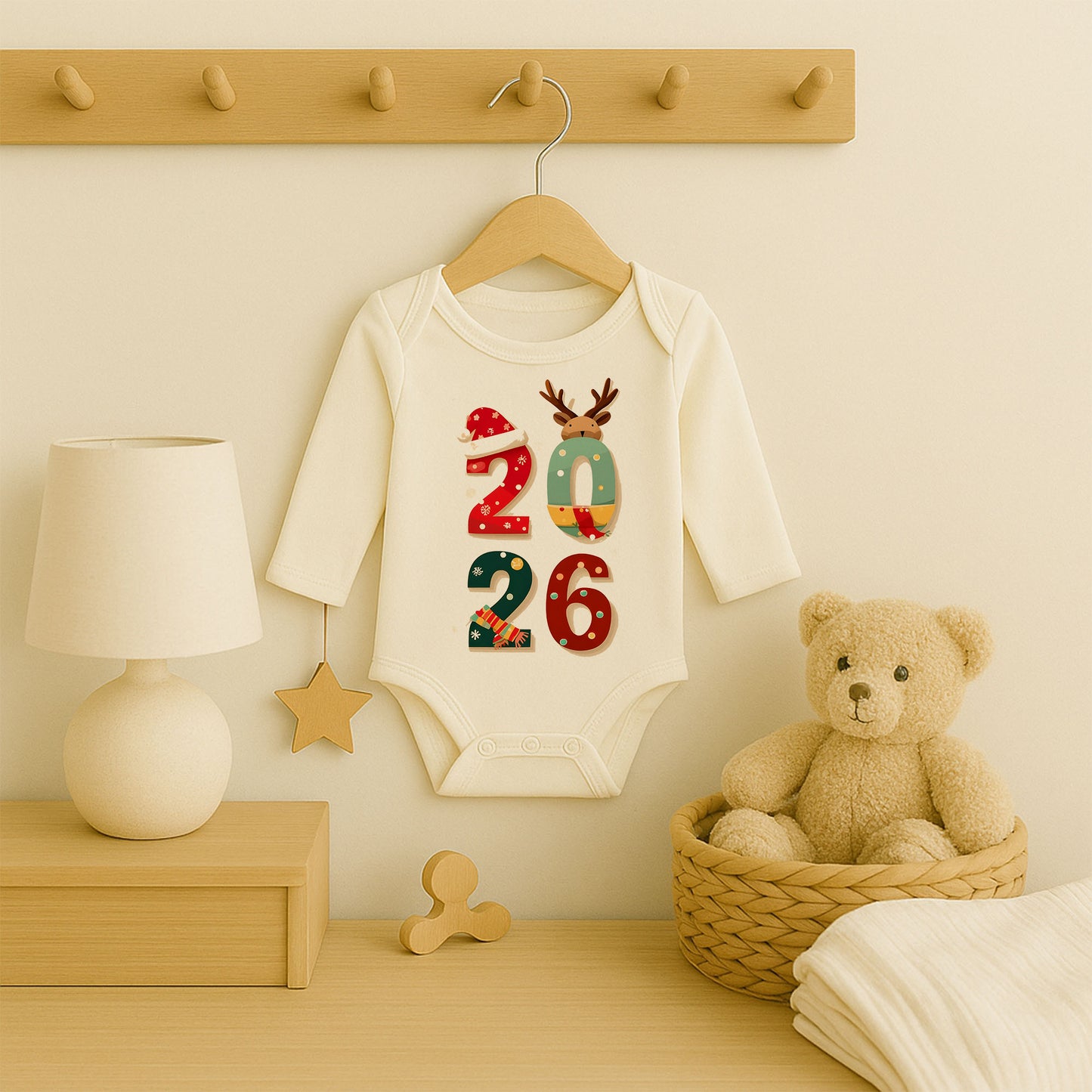Kişiye Özel Bebek Zıbını – 2026 Noel Rakam Tasarımı | 1–36 Ay