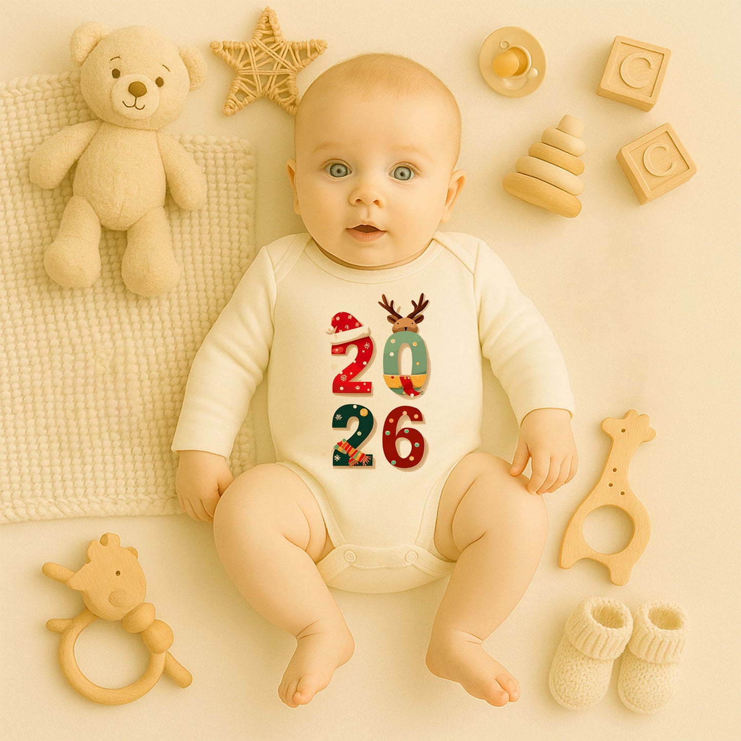 Kişiye Özel Bebek Zıbını – 2026 Noel Rakam Tasarımı | 1–36 Ay