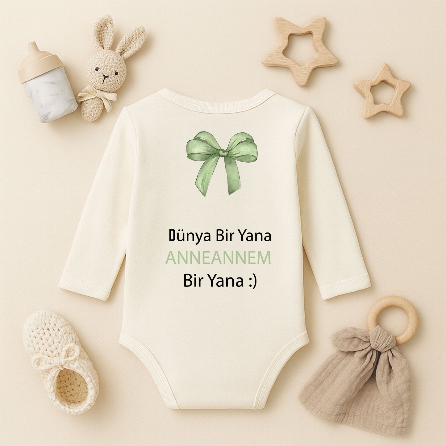 Kişiye Özel Bebek Zıbını – Anneannem Tasarım Mint Fiyonk | 1–36 Ay