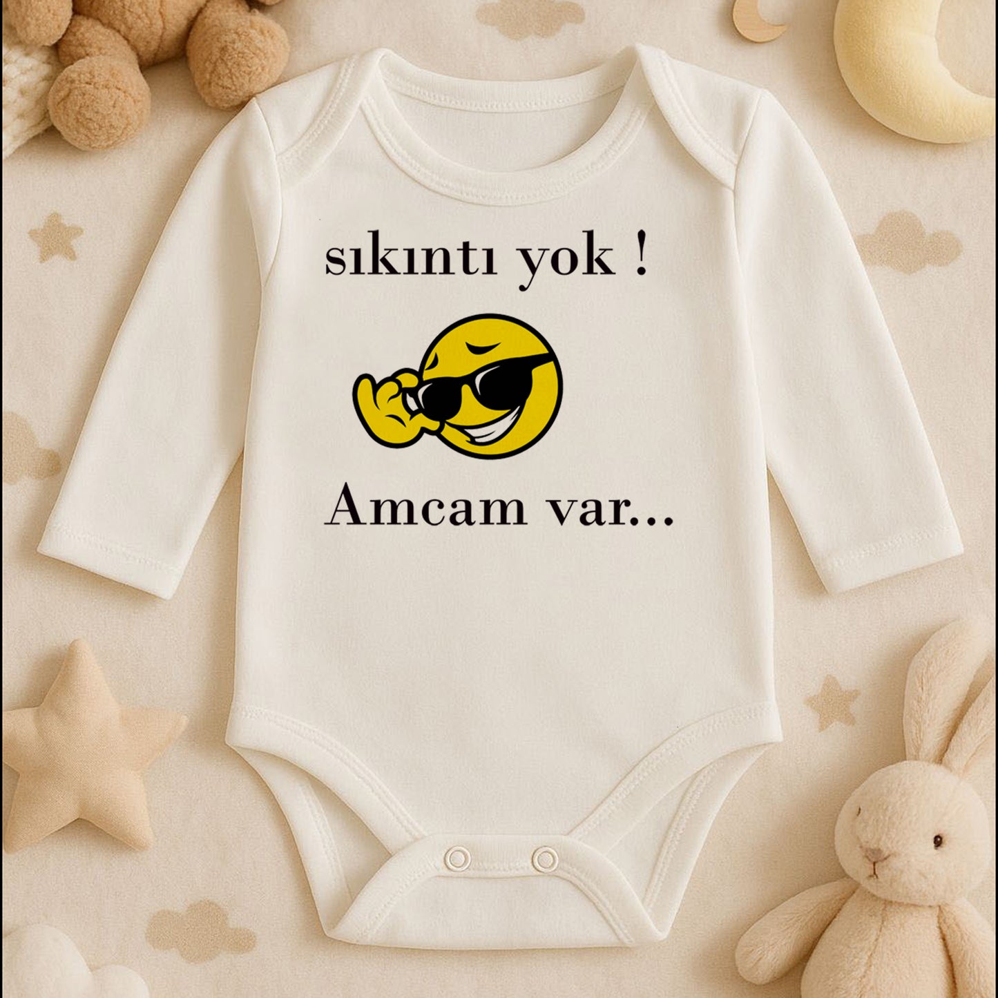 Kişiye Özel Bebek Zıbını – Sıkıntı Yok! Amcam Var Tasarım | 1–36 Ay