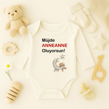 Kişiye Özel Bebek Zıbını – Anneanne Tasarım Ayıcık & Ay | 1–36 Ay