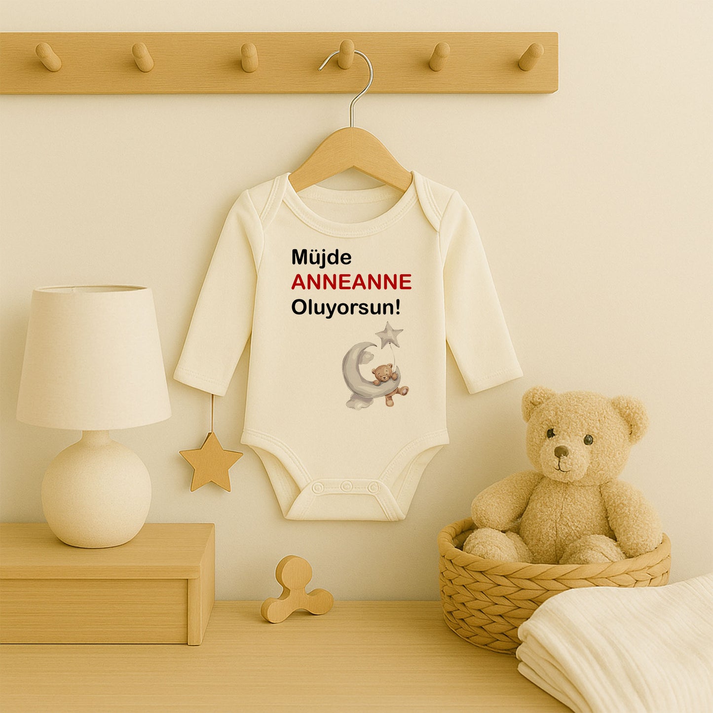 Kişiye Özel Bebek Zıbını – Anneanne Tasarım Ayıcık & Ay | 1–36 Ay