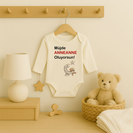 Kişiye Özel Bebek Zıbını – Anneanne Tasarım Ayıcık & Ay | 1–36 Ay