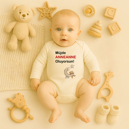 Kişiye Özel Bebek Zıbını – Anneanne Tasarım Ayıcık & Ay | 1–36 Ay