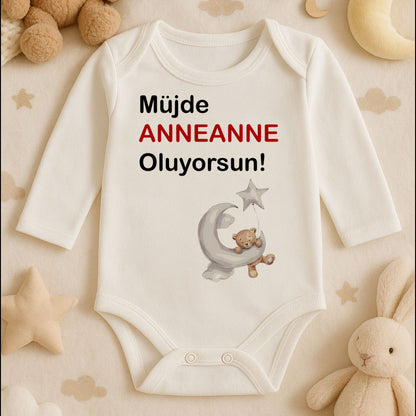 Kişiye Özel Bebek Zıbını – Anneanne Tasarım Ayıcık & Ay | 1–36 Ay