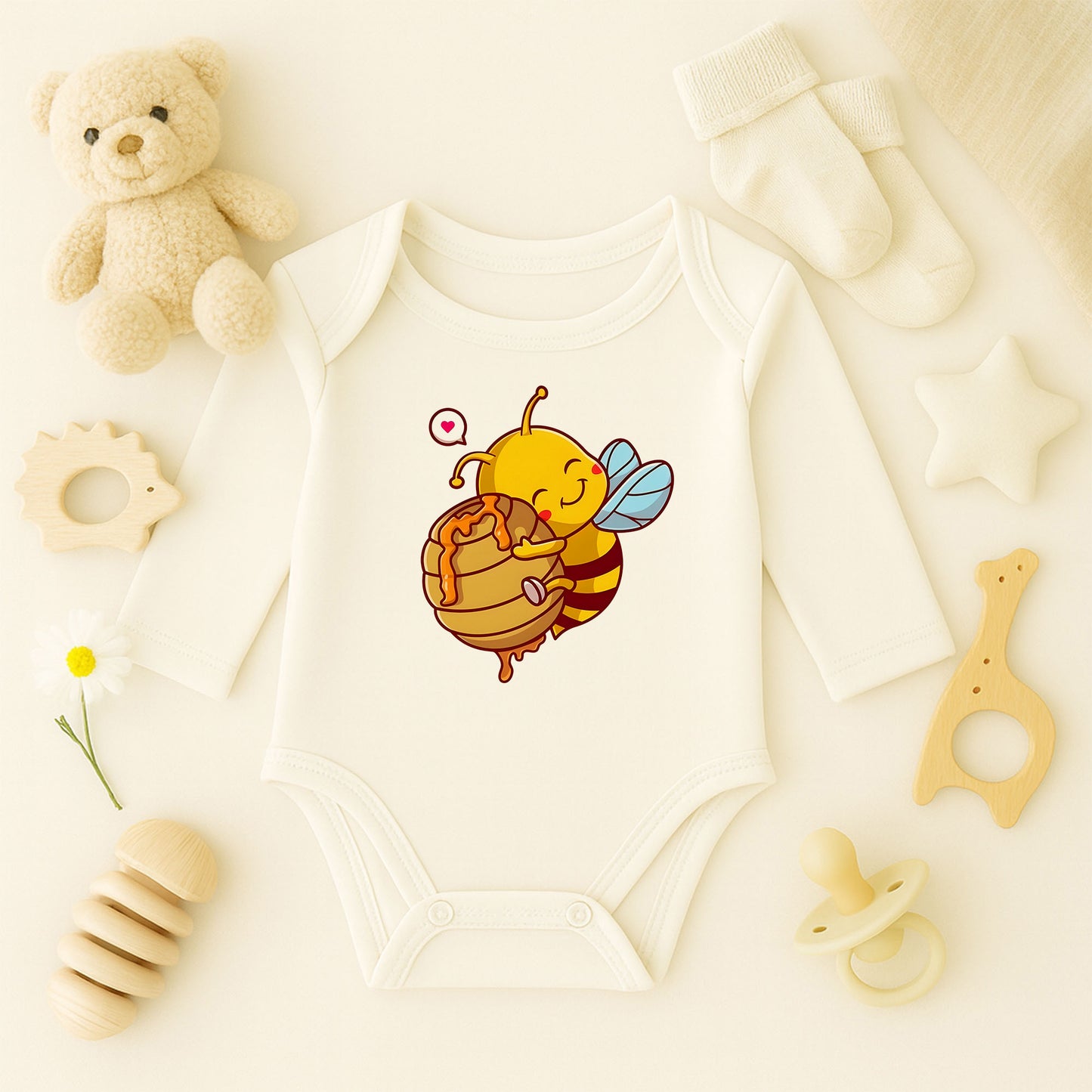 Kişiye Özel Bebek Zıbını – Mutlu Arı & Bal Peteği Tasarım | 1–36 Ay