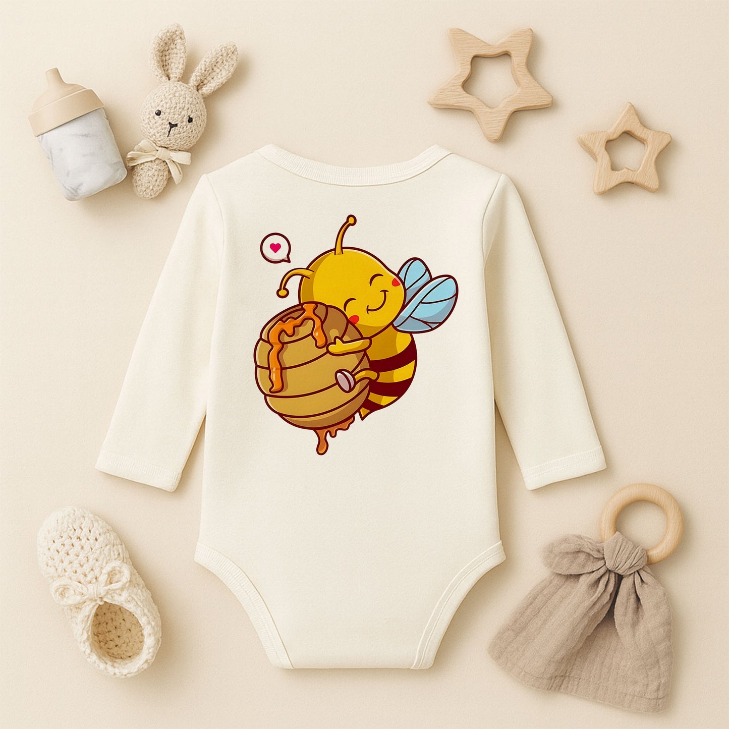 Kişiye Özel Bebek Zıbını – Mutlu Arı & Bal Peteği Tasarım | 1–36 Ay