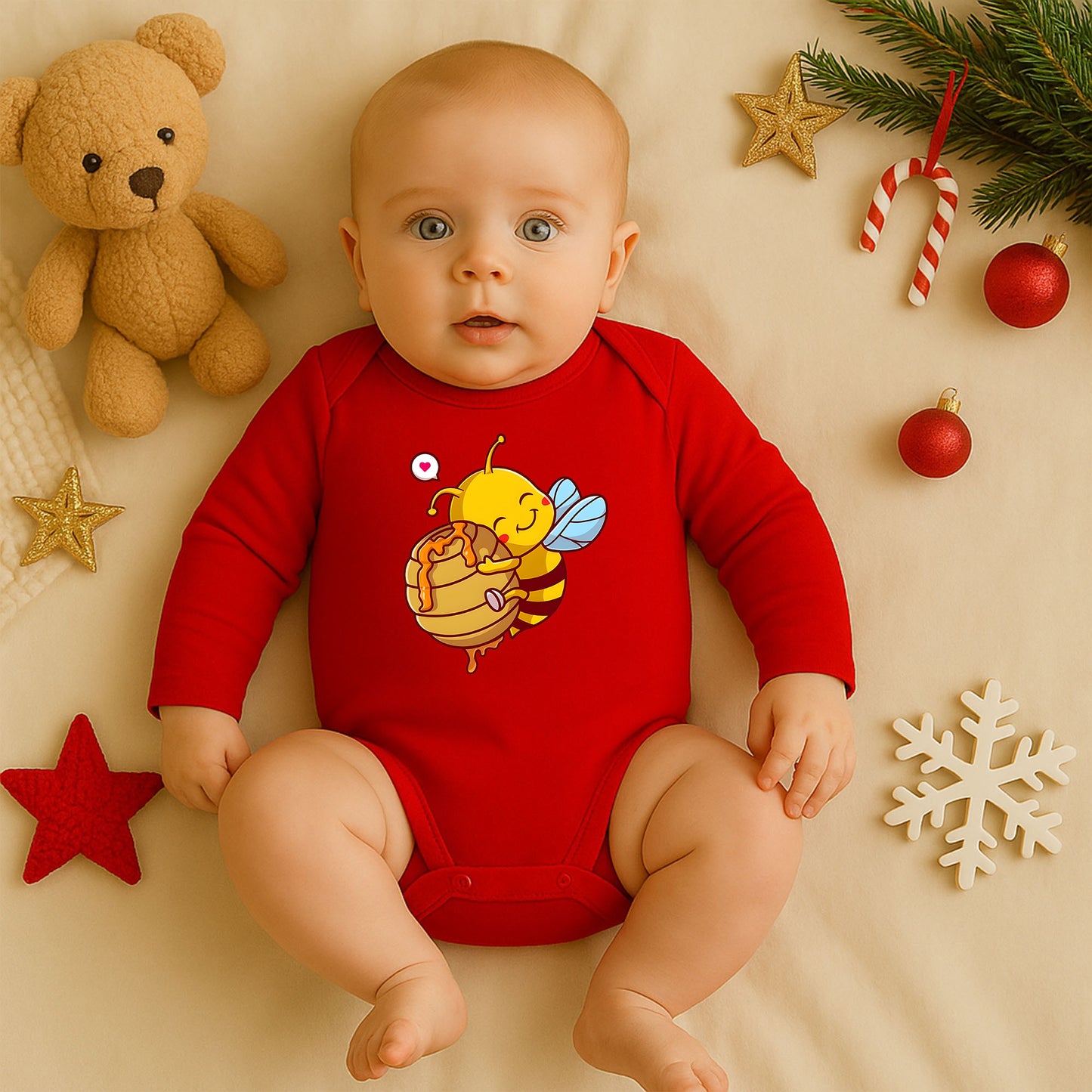 Kişiye Özel Bebek Zıbını – Mutlu Arı & Bal Peteği Tasarım | 1–36 Ay