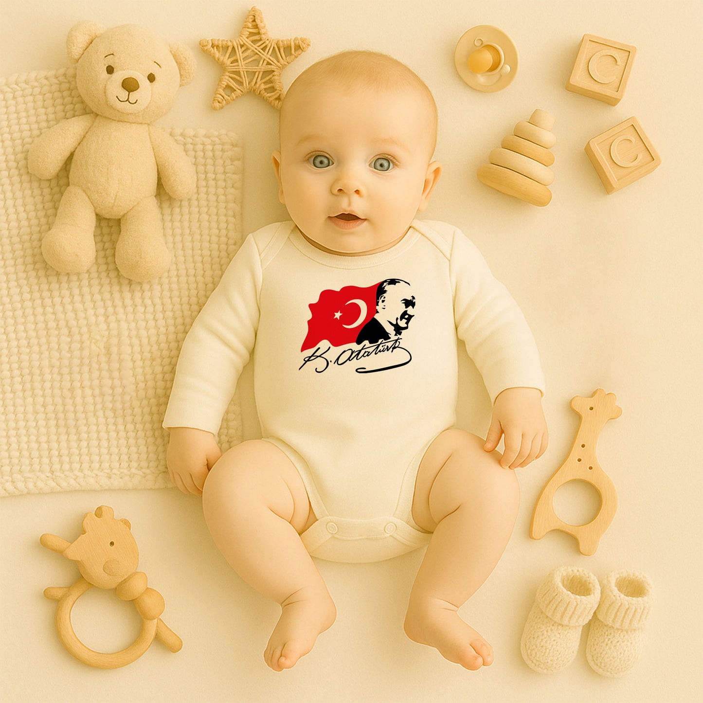 Atatürk Silüeti & Türk Bayrağı Bebek Zıbını | 1–36 Ay