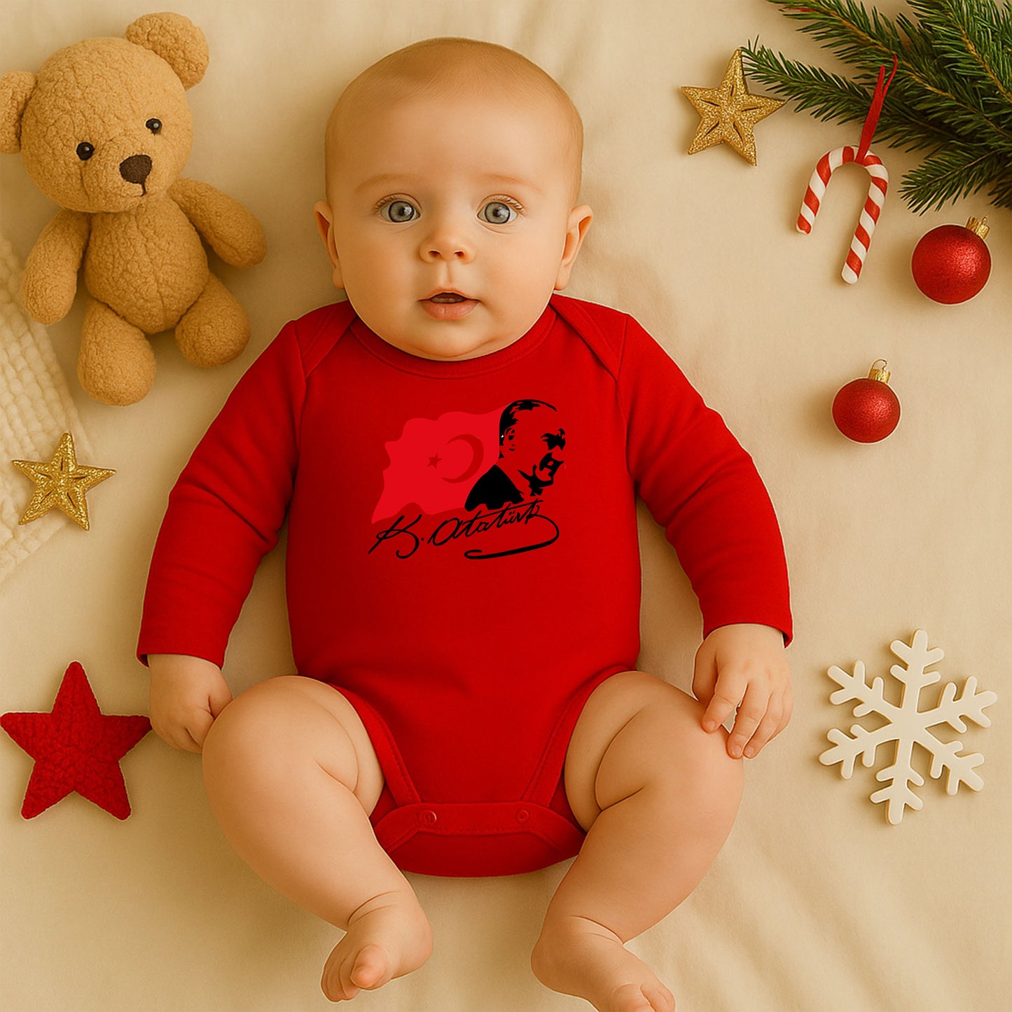 Atatürk Silüeti & Türk Bayrağı Bebek Zıbını | 1–36 Ay