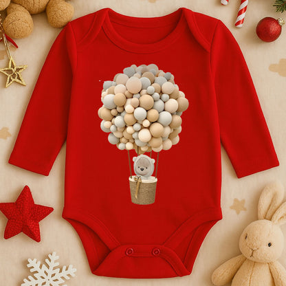 Balon Buketi & Ayıcık Sepet Tasarımlı Bebek Zıbını | 1–36 Ay | Nötr Ton Butik Model