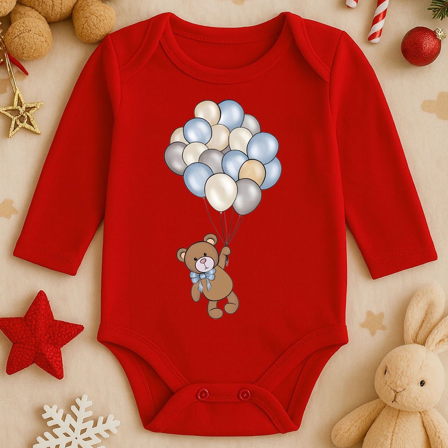 Soft Renk Balonlu Ayıcık Baskılı Bebek Zıbını | Unisex Premium Model | 1–36 Ay