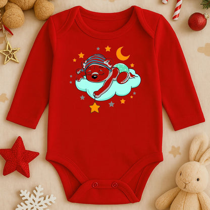 Uyuyan Ayıcık Bulut & Yıldız Baskılı Bebek Zıbını | Unisex | 1–36 Ay | Gece Temalı