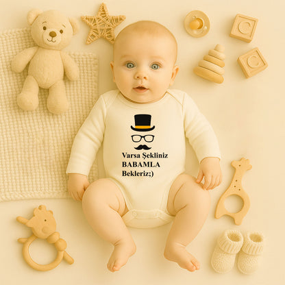 Beyfendi Şapka, Gözlük ve Bıyık Desenli Bebek Zıbını | 1–36 Ay | Gentleman Temalı