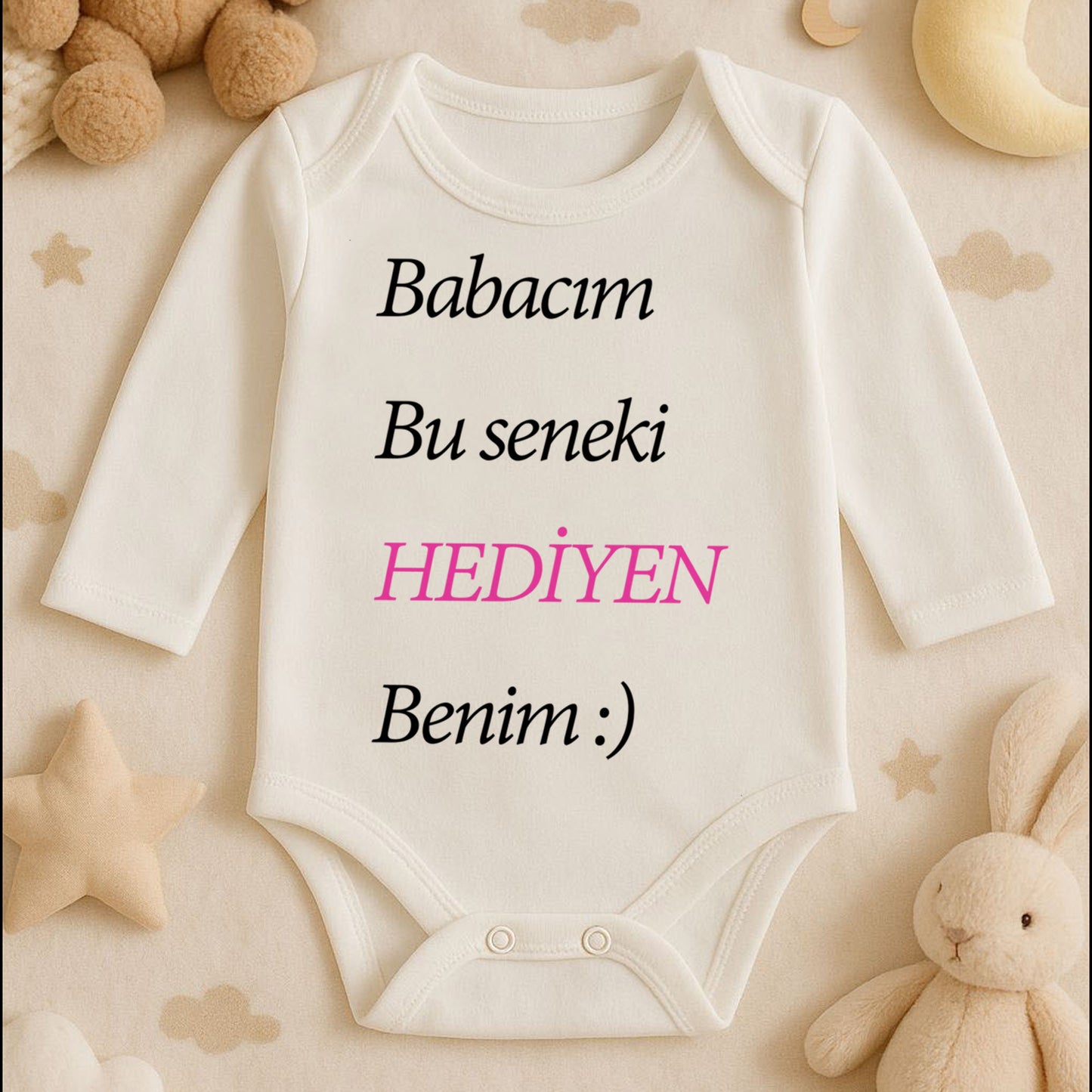 Hediyen Benden Bebek Zıbın – Eğlenceli Pembe Yazılı Tasarım | 1–36 Ay | Kız & Unisex